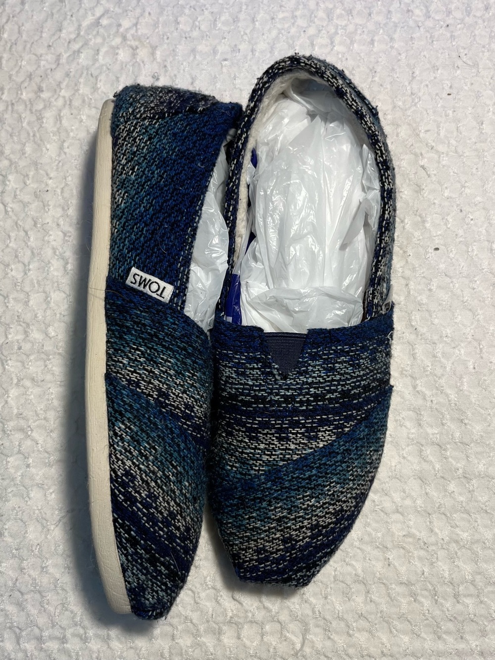 Toms Navy and Teal Knit Slip-On Loafers
